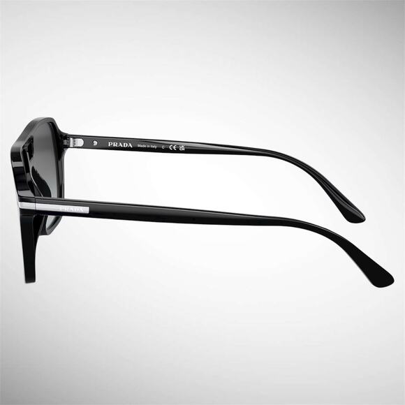 NEW PRADA Sunglasses Black Aviator Pilot 55-17mm Grey Lens Silver Logo - Picture 3 of 6